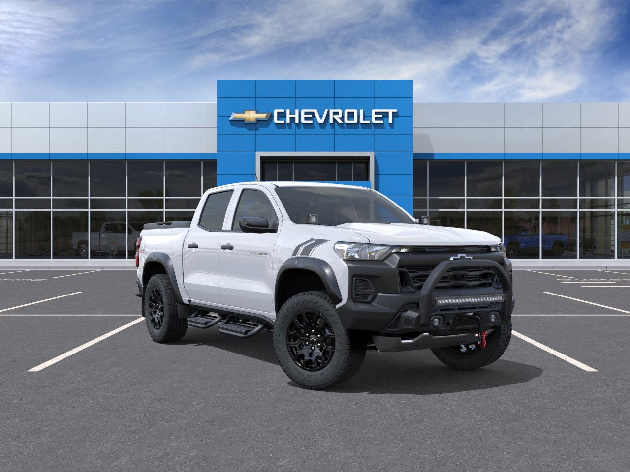 2025 Chevrolet Colorado Trail Boss in Summit White — front three-quarter view