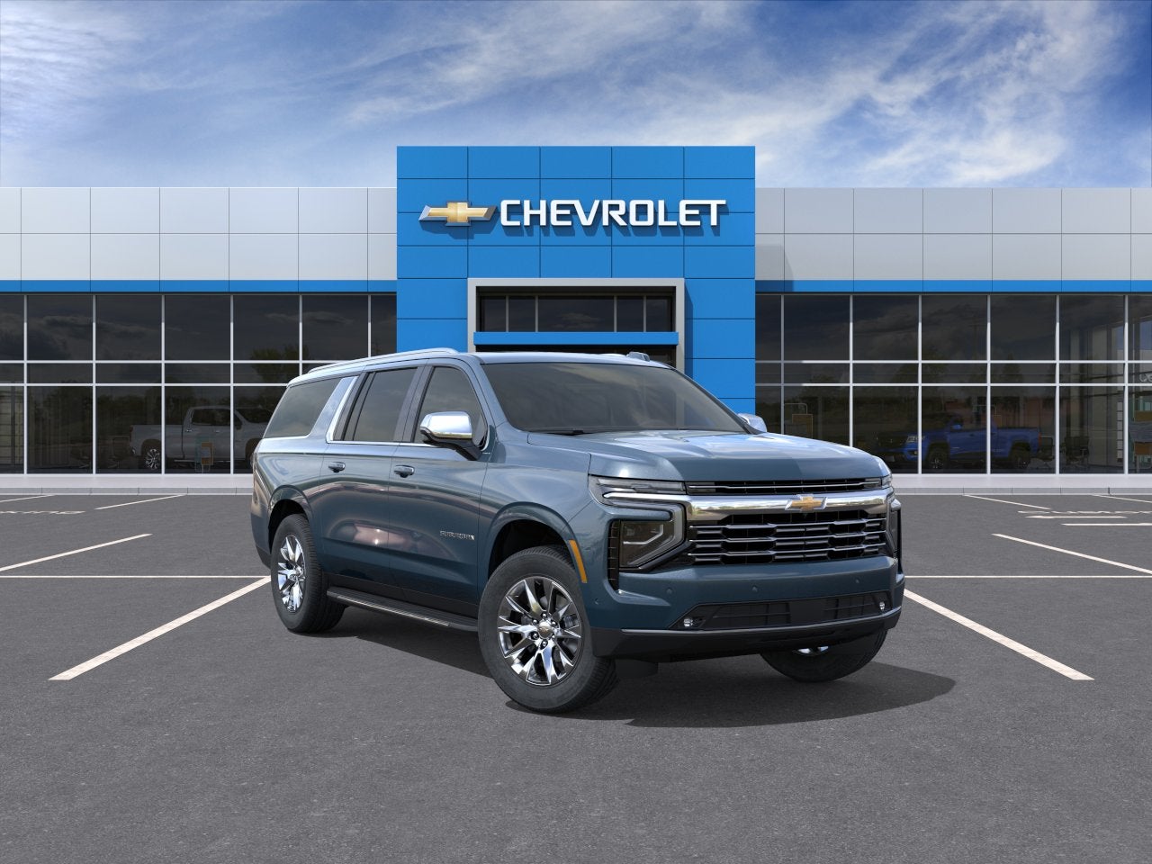 2026 Chevrolet Suburban Premier in Lakeshore Blue Metallic — front three-quarter view