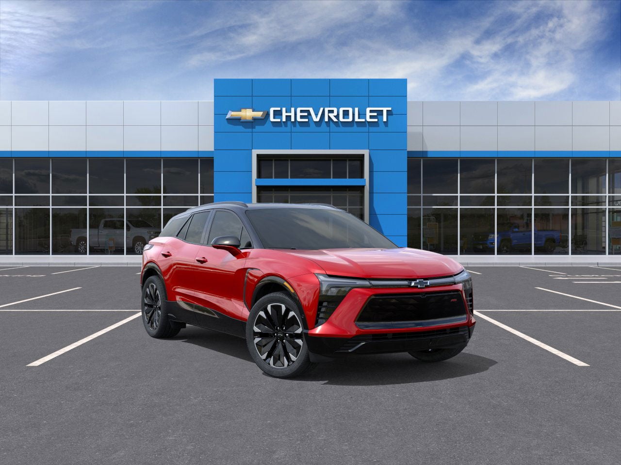 2025 Chevrolet Blazer EV RS in Radiant Red Tintcoat — front three-quarter view