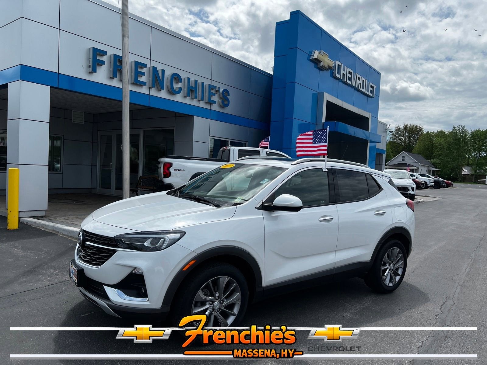 2022 Buick Encore GX Essence in White Frost Tricoat — front three-quarter view